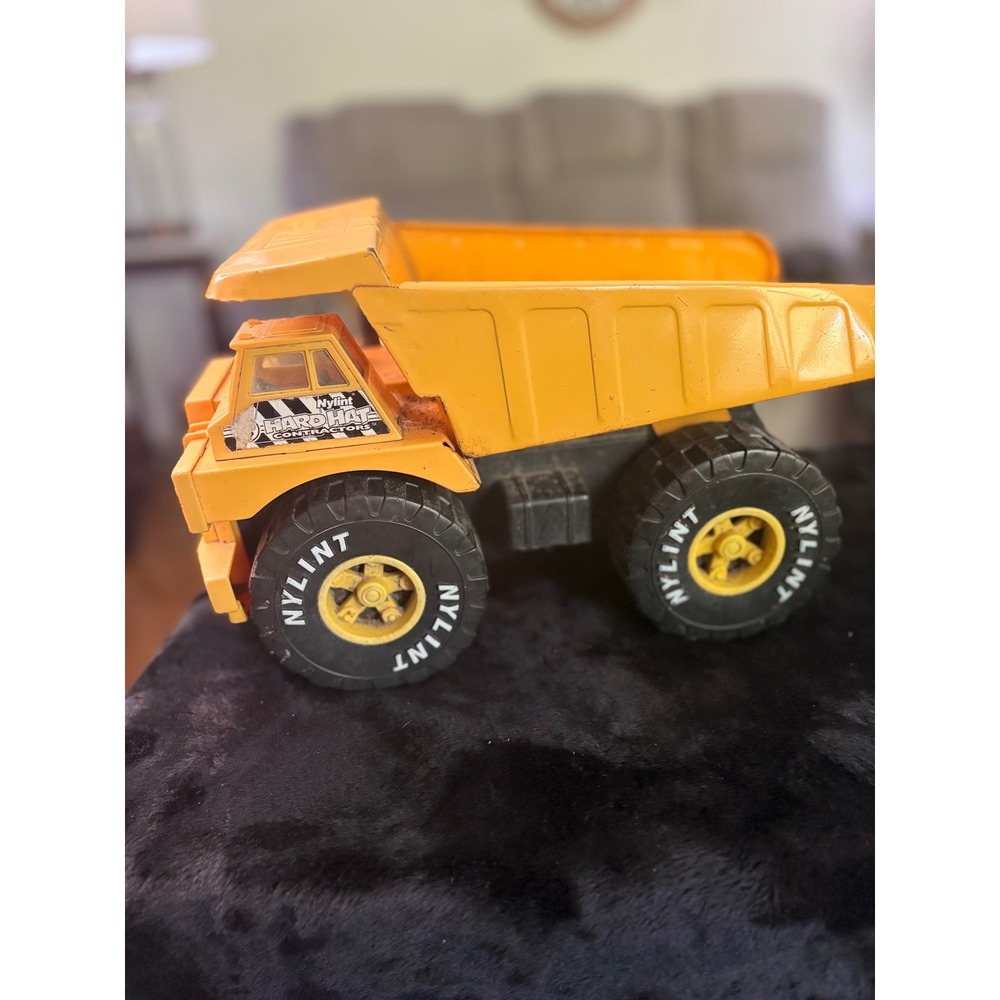 Vintage Nylint Hard Hat Contractors Yellow Pressed Steel Dump Truck Toy